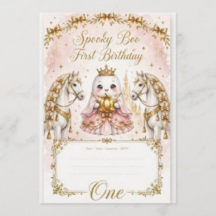 Pink Princess Ghost Spooky Boo 1st Birthday Invita Invitation