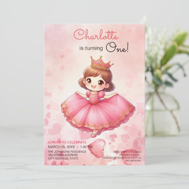 Pink Princess Girl Birthday Invitation (Standing Front)