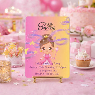 Pink princess girl birthday invitation