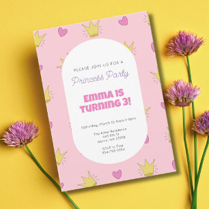Pink Princess Girls Birthday Party Invitation 