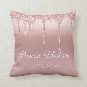 Pink Princess Glitter Elegant Typography Stats Cushion