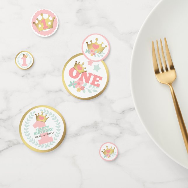 Pink Princess Gold Crown Baby Girl First Birthday Confetti (Group)
