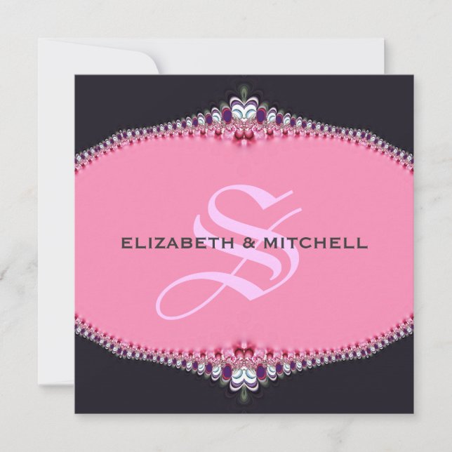 Pink Princess Lace Monogram Wedding Invitation (Front)