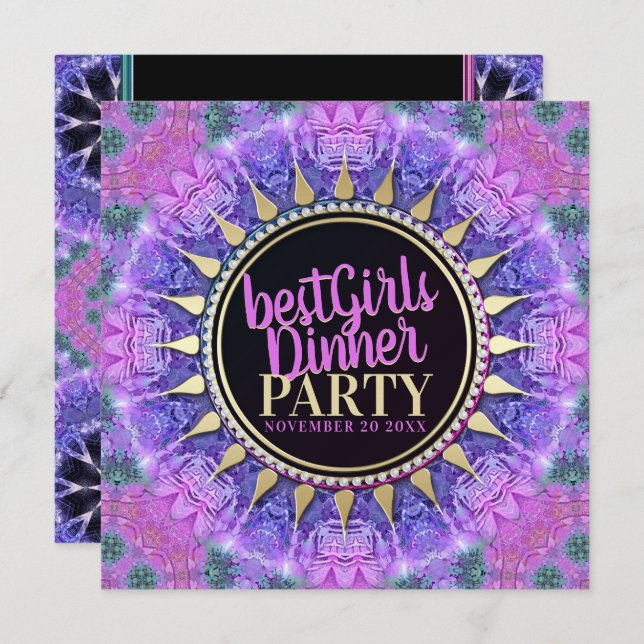 Pink Princess Mediaeval BestGirls Dinner Party Invitation (Front/Back)