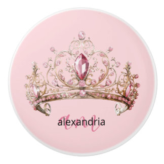 Pink Princess Monogram Tiara Girly Ceramic Knob