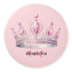 Pink Princess Monogram Tiara Girly Ceramic Knob