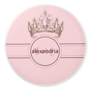 Pink Princess Monogram Tiara Girly Ceramic Knob