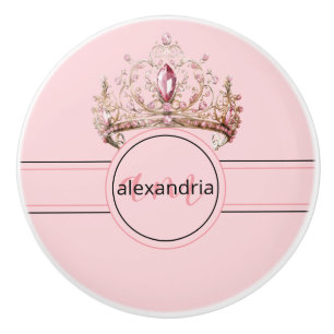Pink Princess Monogram Tiara Girly Ceramic Knob
