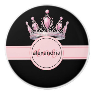 Pink Princess Monogram Tiara Girly Ceramic Knob