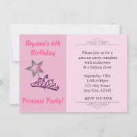 Pink Princess Party Birthay Invitations Wand Crown