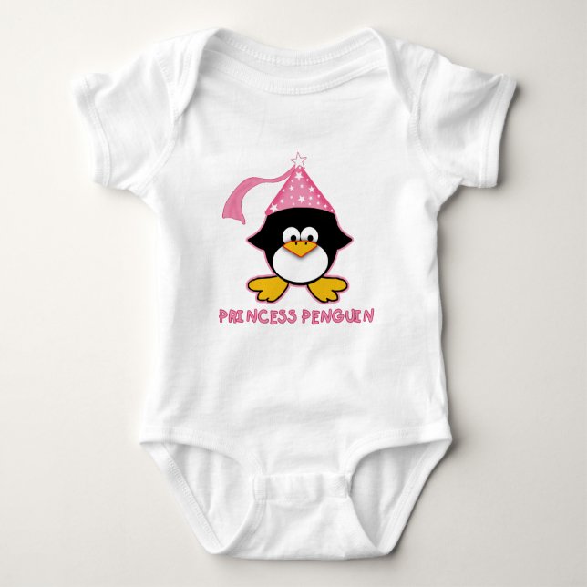 Pink Princess Penguin Baby Bodysuit (Front)