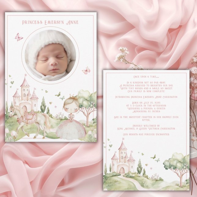 Pink Princess Photo Baby Girl Birth  Announcement (Creator Uploaded)