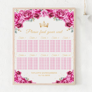Pink Princess Quinceañera 10 Table Seating Chart