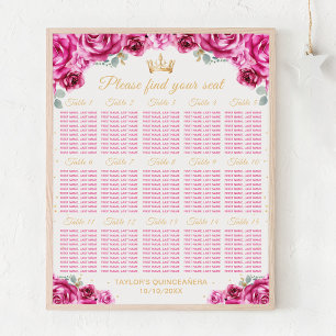 Pink Princess Quinceañera 15 Table Seating Chart