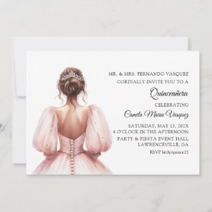 Pink Princess Quinceañera Birthday Party Invitation