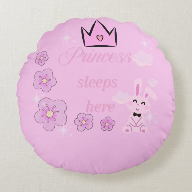 Pink Princess Round Pillow for Kids (Front)