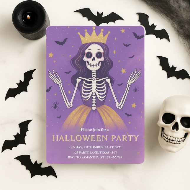 Pink Princess Skeleton Halloween Party  Holiday Card (Creator Uploaded)