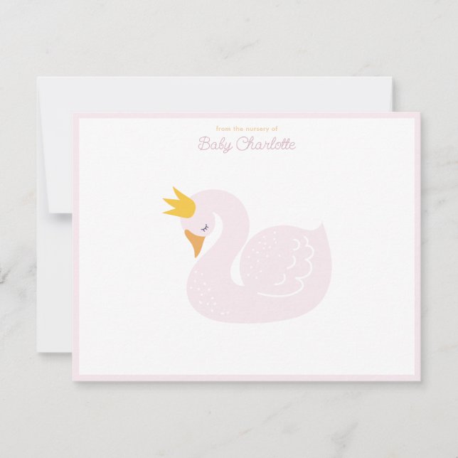 Pink Princess Swan Nursery Note Card (Front)