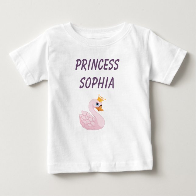 Pink princess swan on white name baby T-Shirt (Front)