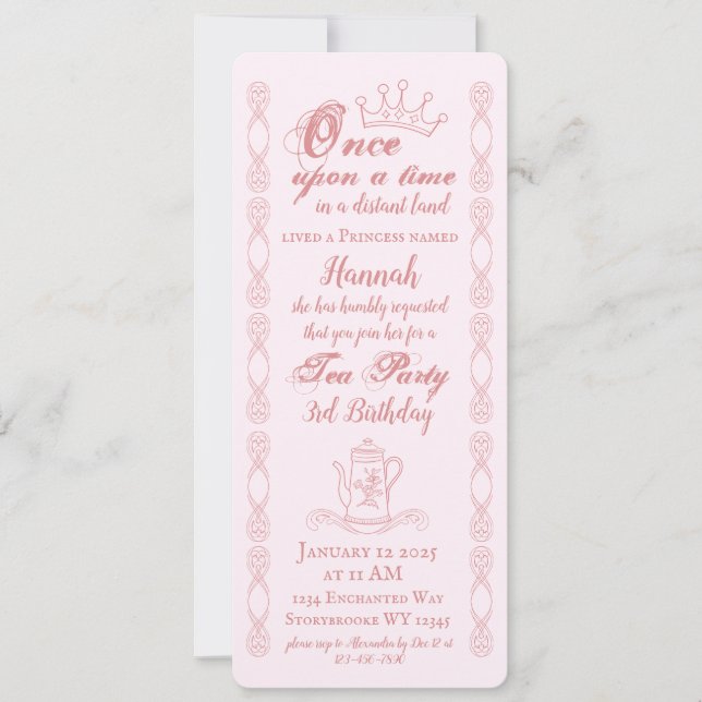 Pink Princess Tea Party Birthday  Invitation (Front)