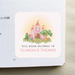 Pink Princess 'This Book Belongs' Girls Bookplate Square Sticker<br><div class="desc">This cute and whimsical kids 'this book belongs to' bookplate sticker design features a pink princess castle,  with hares,  a deer,  and flowers,  and can be personalised with your girls name. The perfect pink magical addition to your kids school supplies.</div>