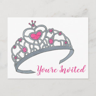 Pink Princess Tiara Birthday Party Invitation Postcard