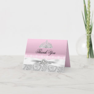 Pink Princess Tiara & Bow Thank You Card