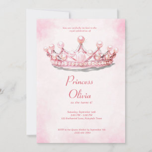  Pink Princess Tiara Fairytale Birthday Party Invitation