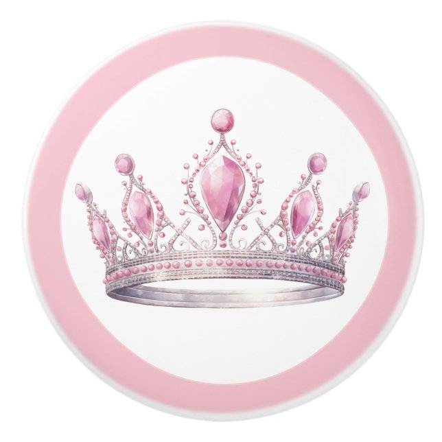 Pink Princess Tiara Girly Ceramic Knob (Front)
