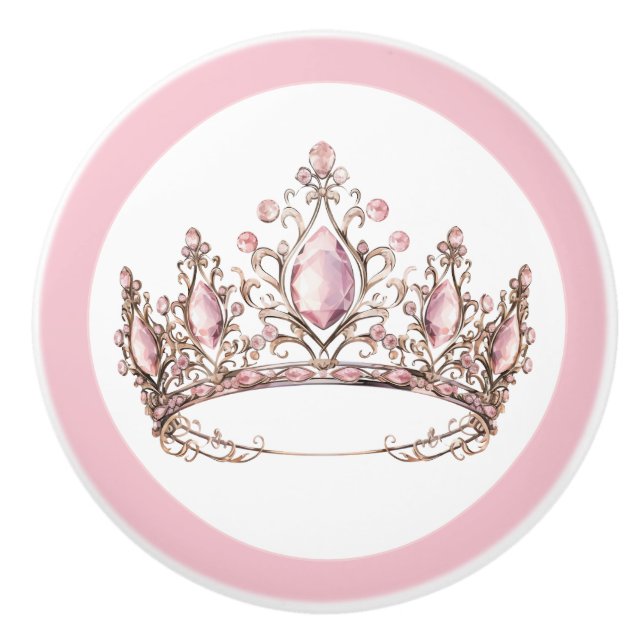 Pink Princess Tiara Girly Ceramic Knob (Front)