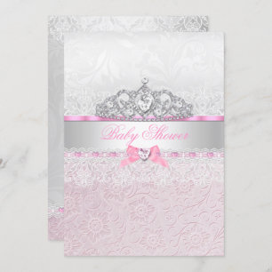 Pink Princess Tiara Lace Baby Shower Invitation