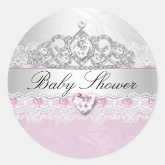 Pink Princess Tiara & Lace Baby Shower Stickers