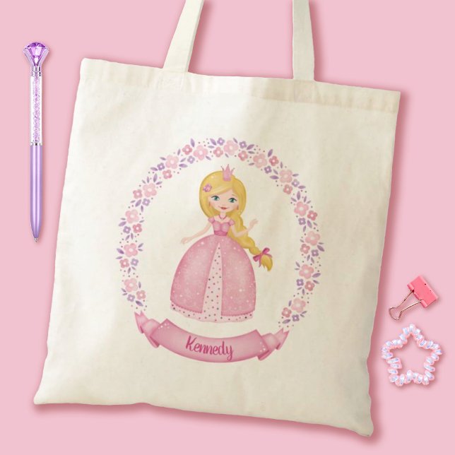 Pink Princess Tote Bag (A cute Pink Princess Tote bag. Personalize it with your girls name for a special gift.)