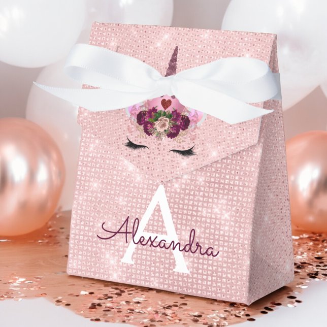 Pink Princess Unicorn Rose Gold Blush Pink Glitter Favour Box (Creator Uploaded)