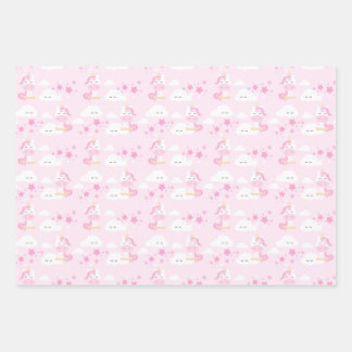 Pink Princess & Unicorns Birthday Party Wrap Wrapping Paper Sheet