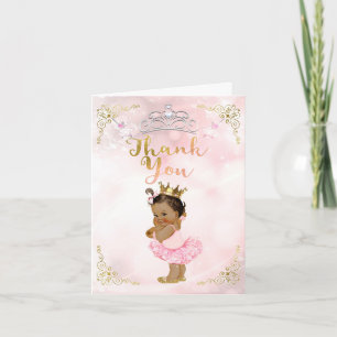 Pink Princess Vintage Tan Baby Girl Thank You Card