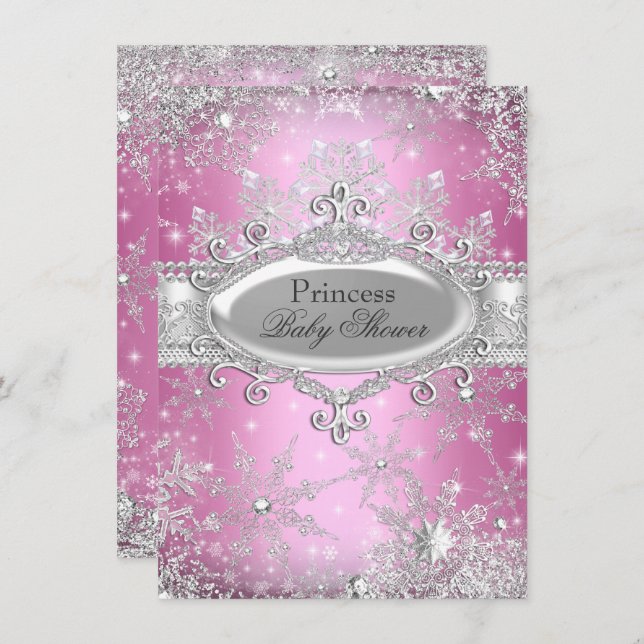 Pink Princess Winter Wonderland Baby Shower Invite (Front/Back)