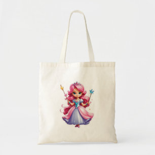 Pink Princess With Magical Wand And Tiara Tote Bag
