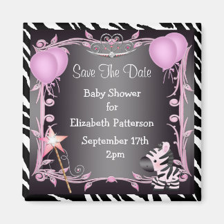 Pink Princess Zebra Baby Shower Save The Date Magnet