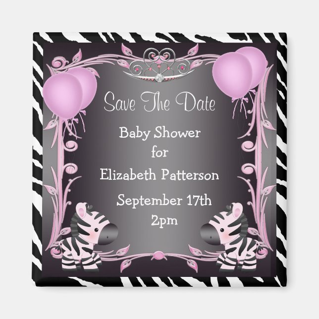 Pink Princess Zebra Baby Shower Save The Date Magnet (Front)