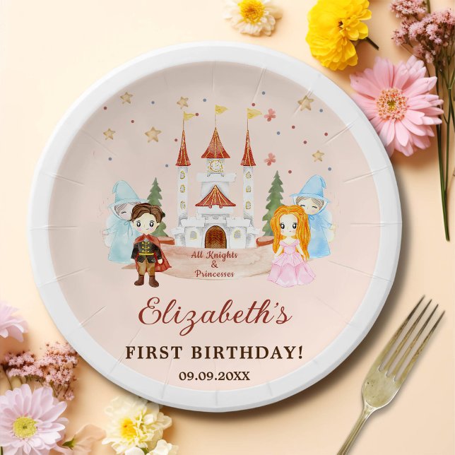 Pink Princesses and Knights Girl Birthday Party Paper Plate (Creator Uploaded)