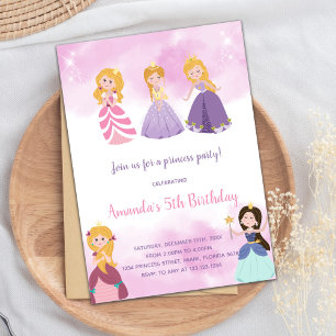 Pink Princesses Birthday Invitations