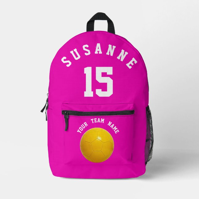 pink Print Cut Sew soccer sport Girls Fuchsia  Printed Backpack (Front)