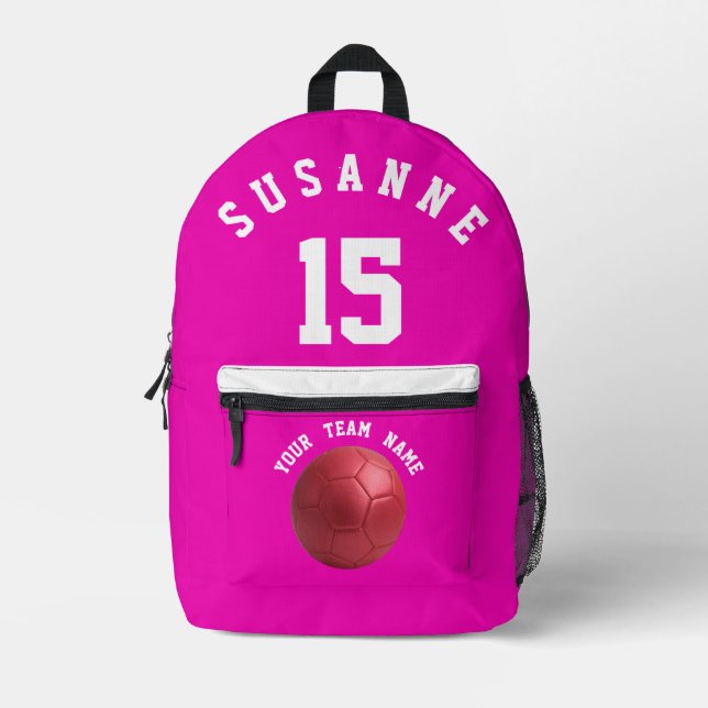 Pink Print Cut Sew soccer sport Girls pink school Printed Backpack (Front)