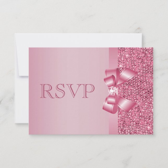 Pink Printed Sequins Bow & Diamond RSVP (Front)