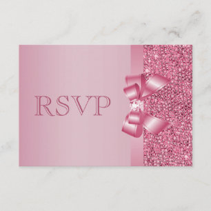 Pink Printed Sequins Bow & Diamond RSVP Card