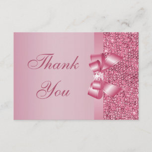 Pink Printed Sequins Bow & Diamond Thank You