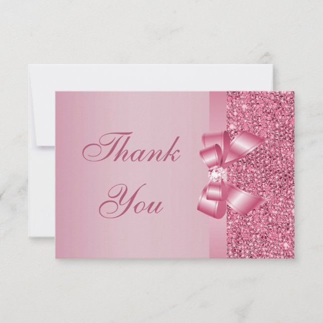Pink Printed Sequins Bow & Diamond Thank You (Front)