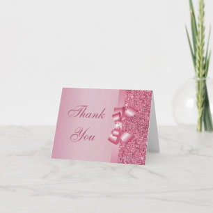 Pink Printed Sequins Bow & Diamond Thank You Card