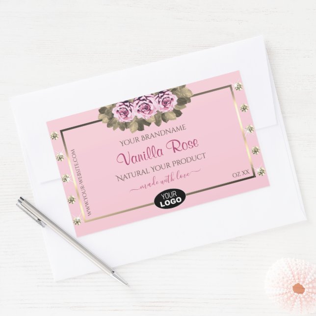 Pink Product Packaging Labels Roses Diamonds Logo (Envelope)